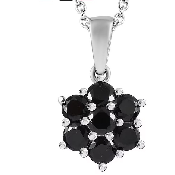 Jewelry - 🖤 Black Spinel Flower Pendant Necklace NWT • Stainless Steel 20” • Minimalist